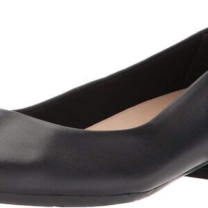 Women's Leather Pump Shoes Wide Fit Almond Toe 1.06 In Block Heel Comfortable
